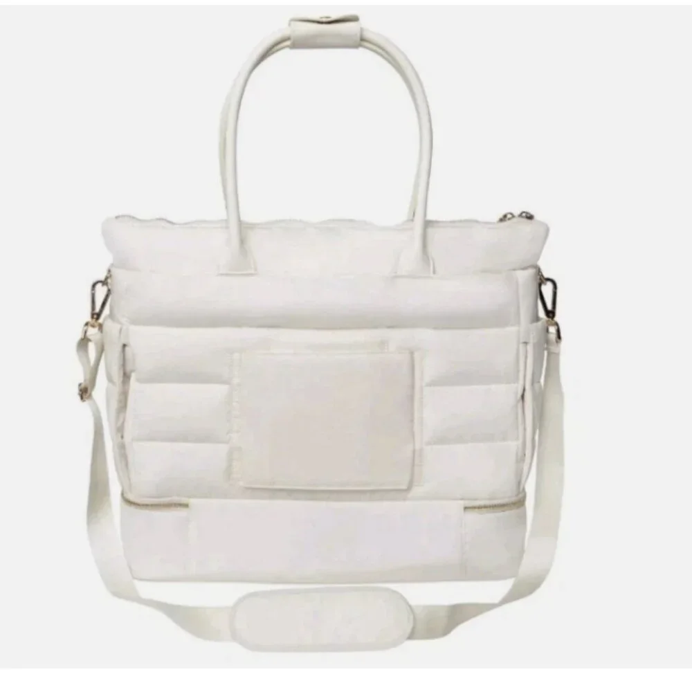 iPack Puffy Fashion Tote Luggage Cream Bag Travel Adjustable Strap Laptop Pocket - Picture 3 of 5